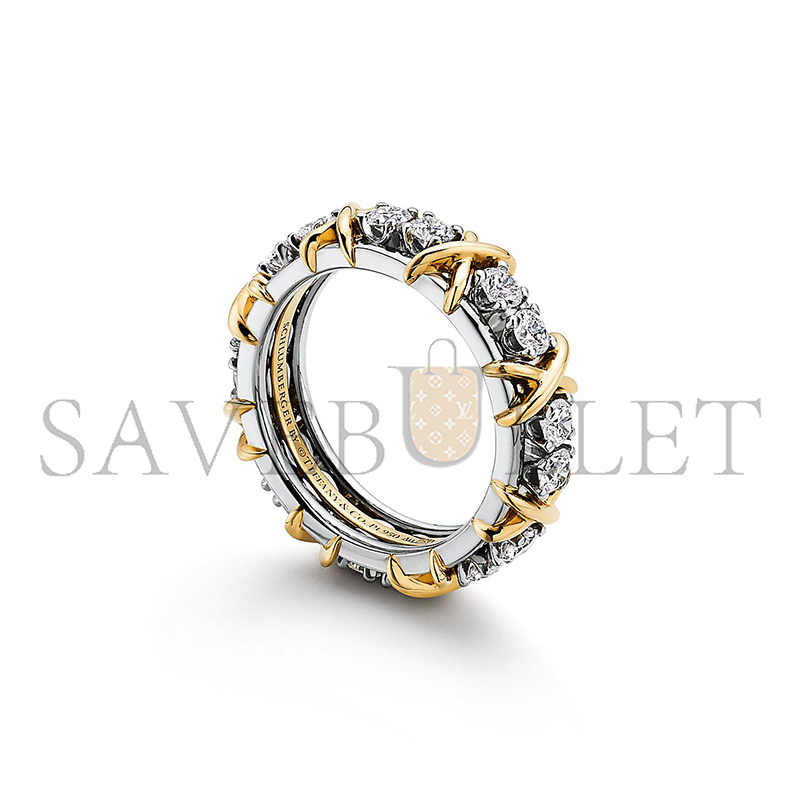 TIFFANY RING IN YELLOW GOLD AND PLATINUM WITH DIAMONDS GRP00053 TIFFANY RING IN YELLOW GOLD AND PLATINUM WITH DIAMONDS GRP00053